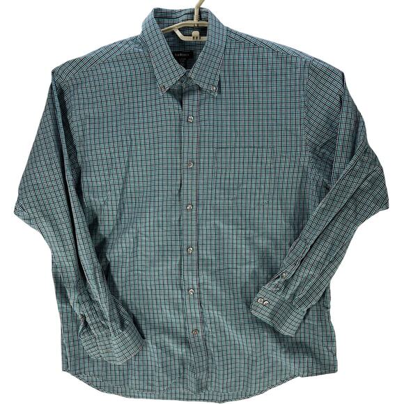 Van Heusen Shirt Men XL Blue Green Checkered Button Up Long Sleeve Cotton Blend - Picture 2 of 8